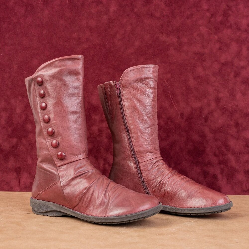Miz Mooz Women Petrillo Victorian Zip Round Burgundy Leather Boots sz 8.5US EUR3